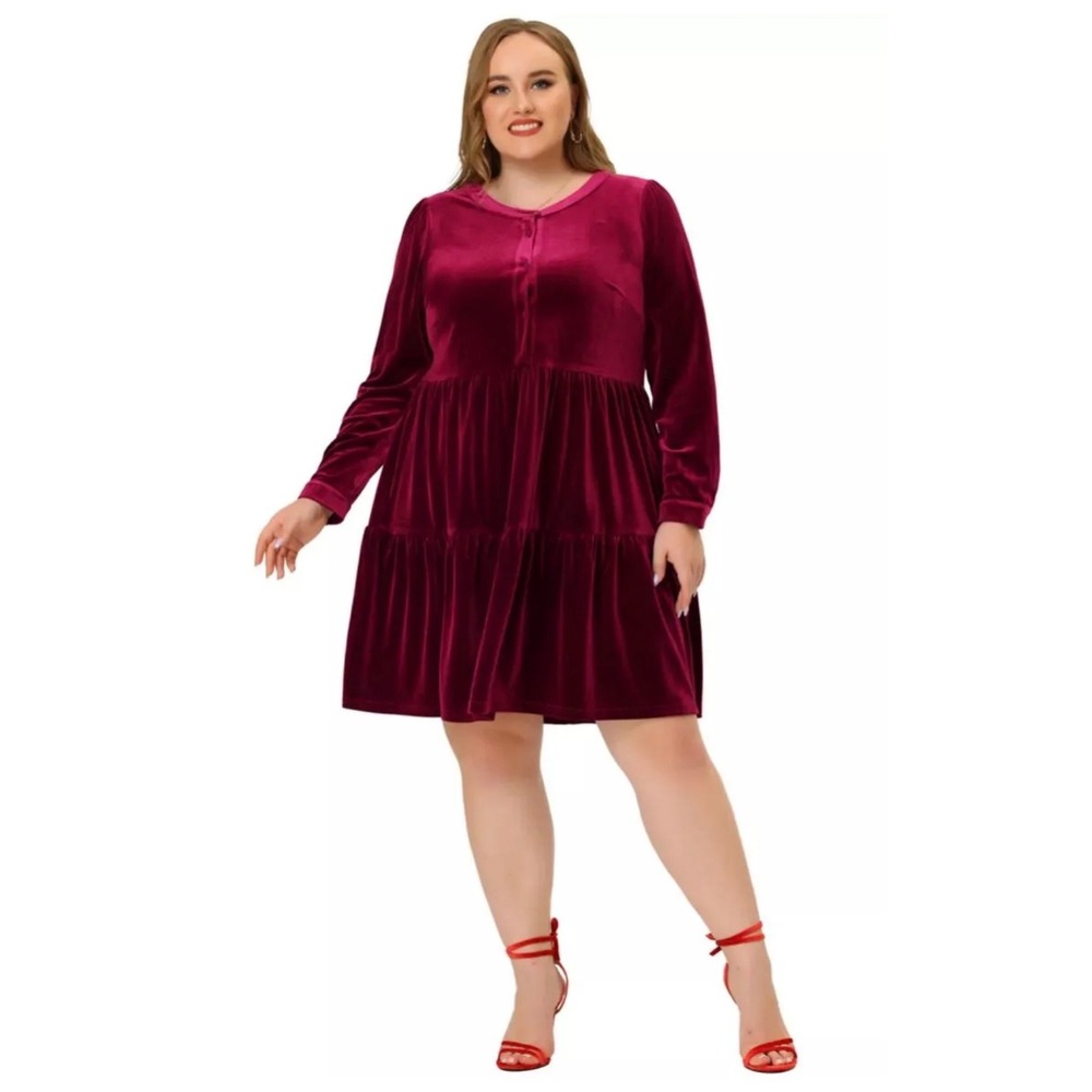 Agnes Orinda Velour Babydoll Tiered Dress Size 4X NWT